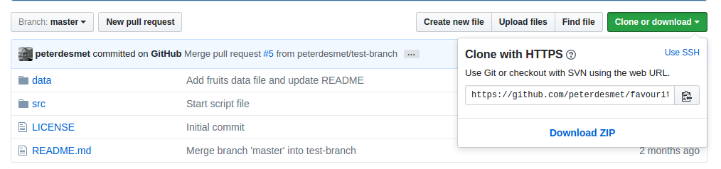 Copy the https link of a repo